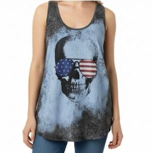 Rock & Republic Burnout Patriotic Skull Loose Tank Top Muscle Shirt Size Small